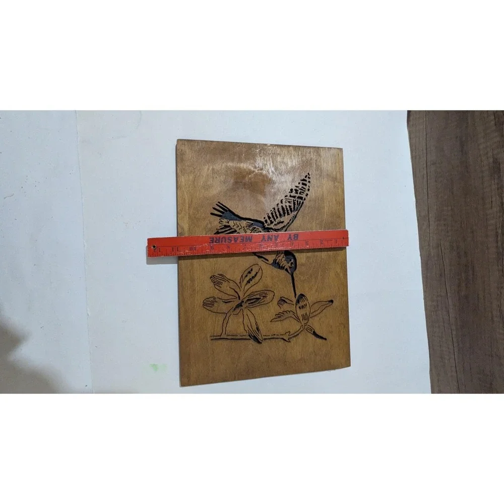 Vintage Hummingbird Floral Wood Burning‎ Wall Art Plaque Pyrography Decor 12x9